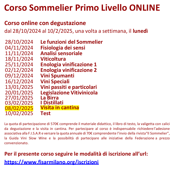 Corso Sommelier primo livello serale ONLINE - lunedì 28/10/2024 - immagine 4
