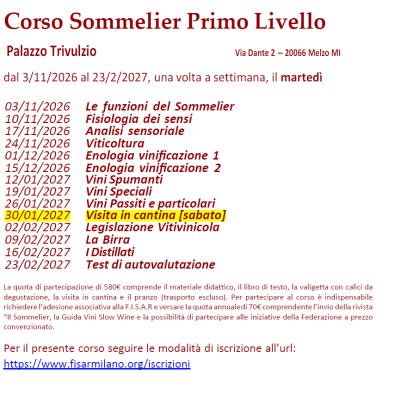 Corso Sommelier Primo Livello Palazzo Trivulzio Melzo martedì – 03/11/2026