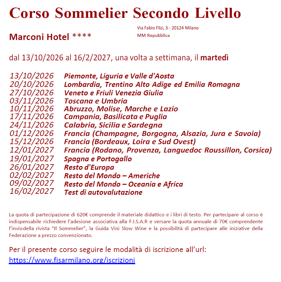 Corso Sommelier Secondo Livello Marconi Hotel martedì - 13/10/2026 - immagine 2