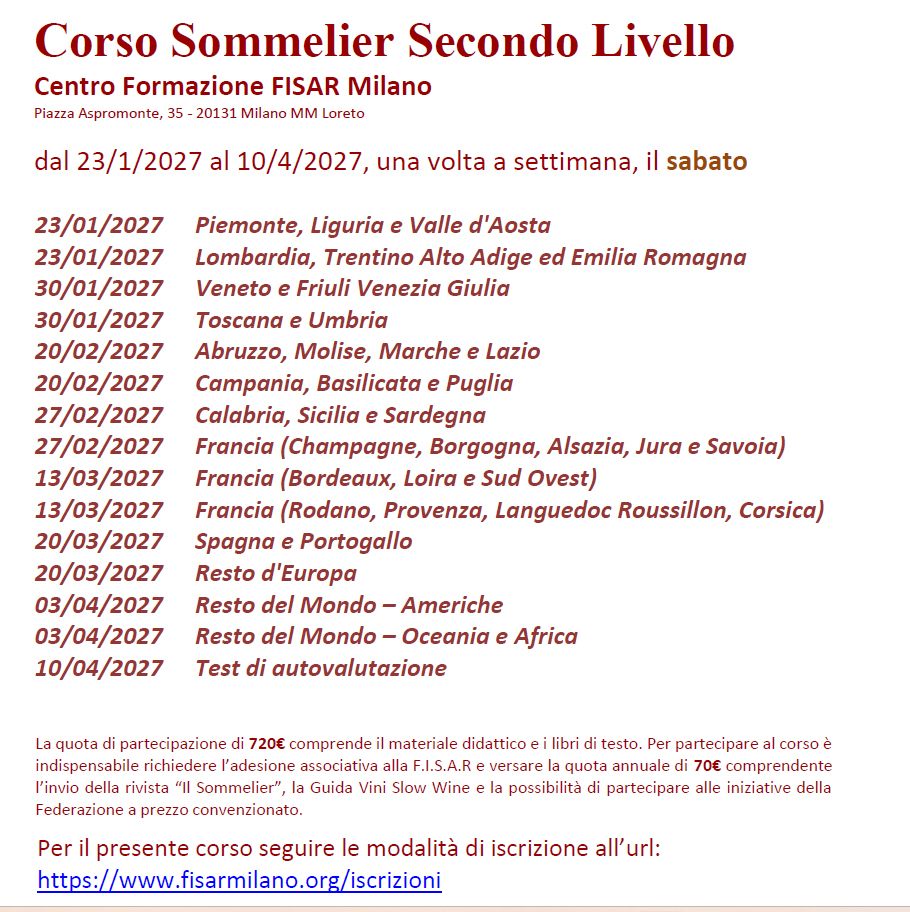 Corso Sommelier Secondo Livello Sede sabato - 23/01/2027 - immagine 2