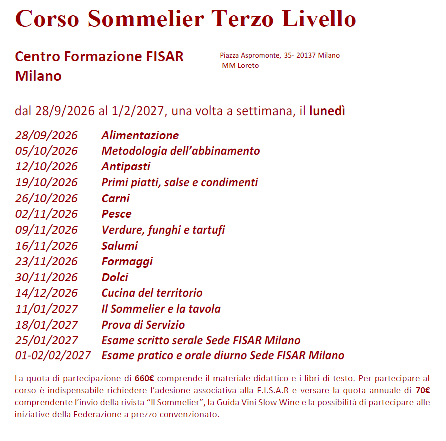 Corso Sommelier Terzo livello Sede lunedì - 28/09/2026 - immagine 2