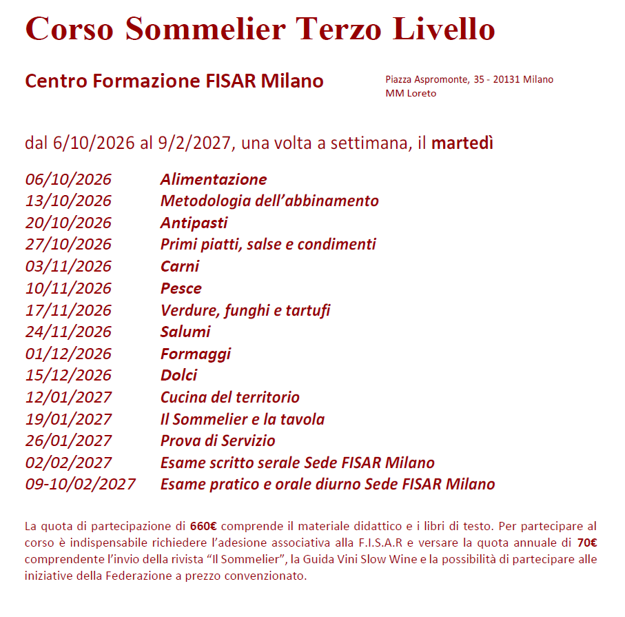 Corso Sommelier Terzo Livello Sede martedì - 06/10/2026 - immagine 2