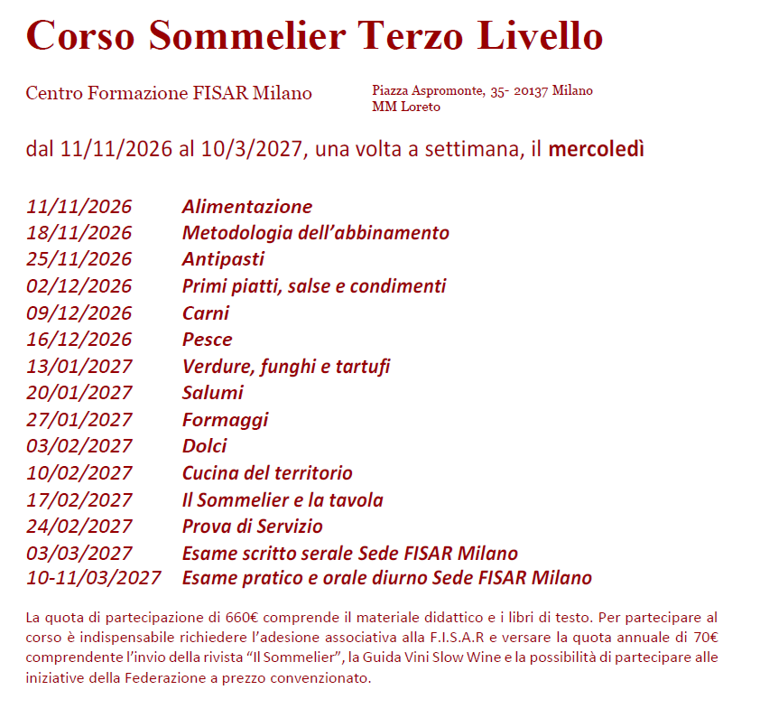 Corso Sommelier Terzo Livello Sede mercoledì - 11/11/2026 - immagine 2