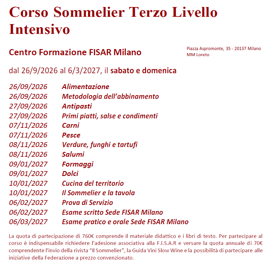 Corso Sommelier Terzo Livello Sede sabato e domenica - 26/09/2026 - immagine 2