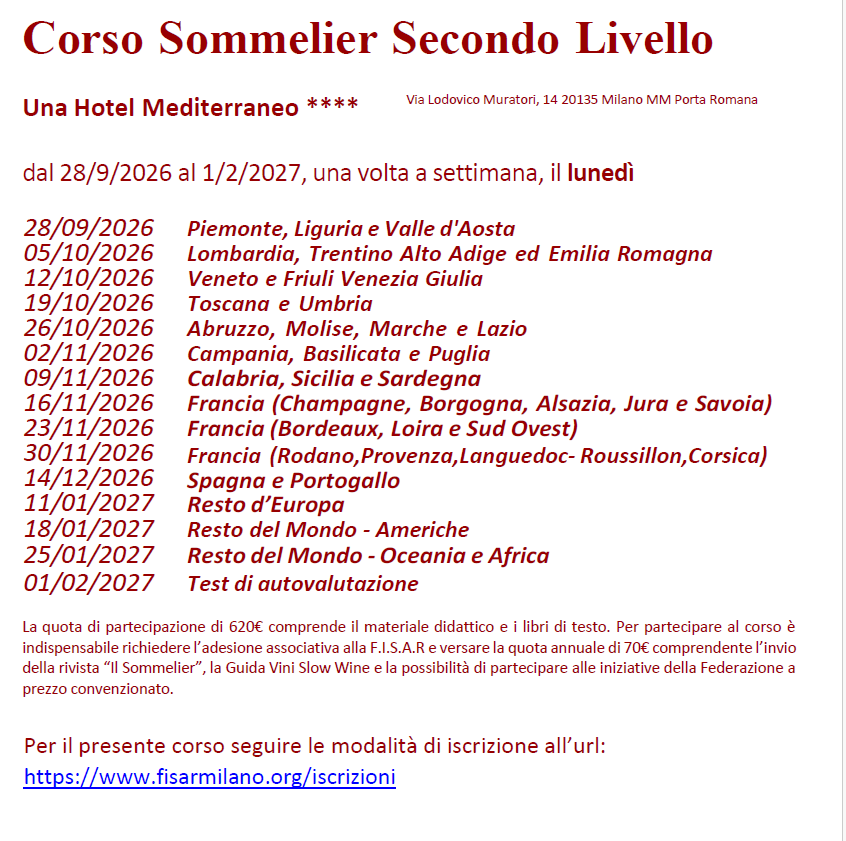 Corso Sommelier Secondo Livello Una Hotel Mediterraneo lunedì - 28/09/2026 - immagine 2