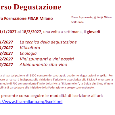 Corso Degustazione Sede giovedì – 21/01/2027